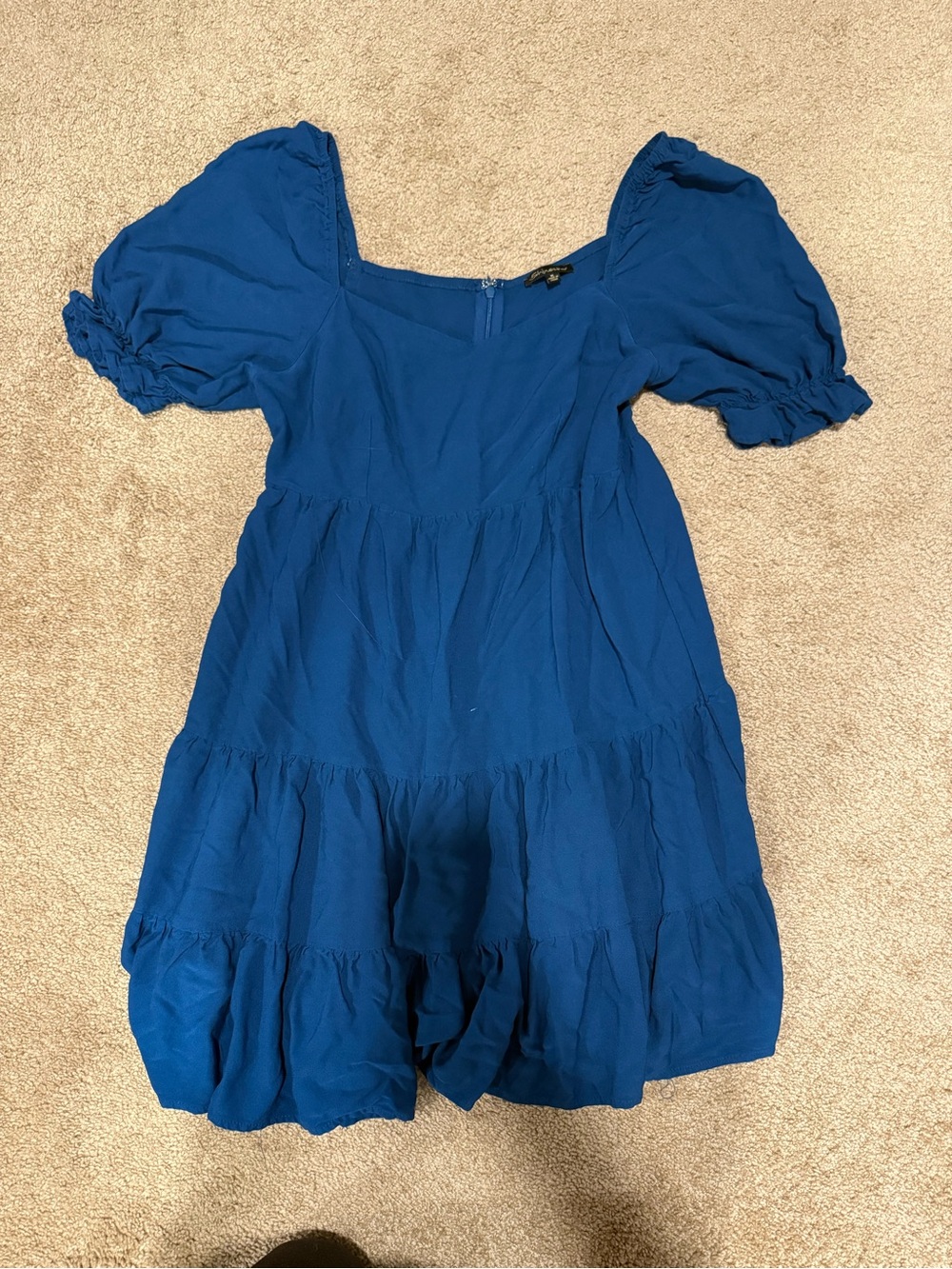 Shinestar Royal Blue Puff-Sleeve Tiered Mini Dress